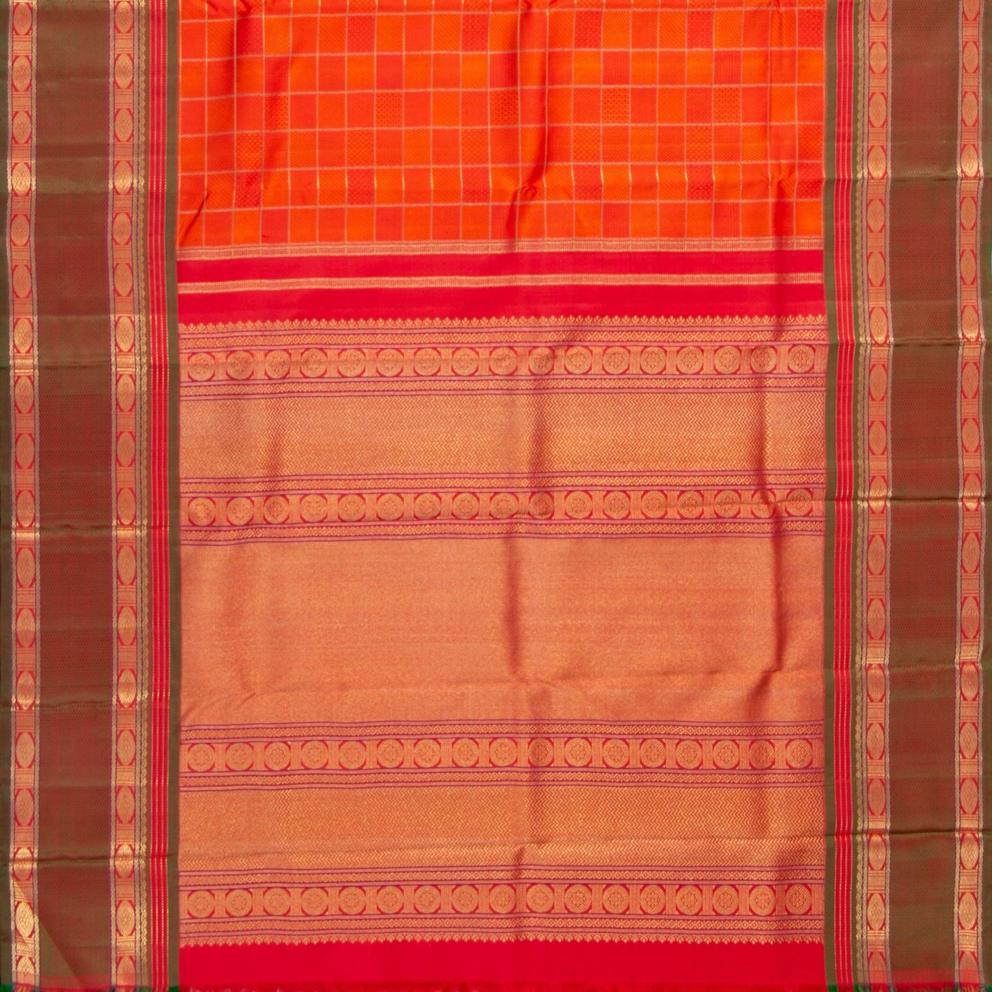 Orange Kanchipuram Silk Saree With Medium Border Handwoven Pure Silk For Wedding Wear PV NYC 1162 - Silk Sari - Panjavarnam PV NYC 1162