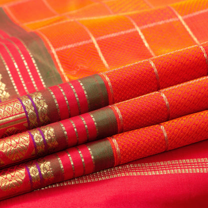 Orange Kanchipuram Silk Saree With Medium Border Handwoven Pure Silk For Wedding Wear PV NYC 1162 - Silk Sari - Panjavarnam PV NYC 1162