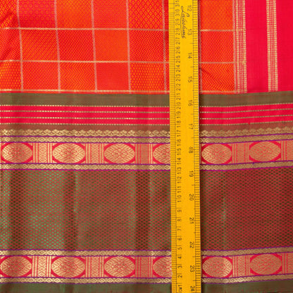 Orange Kanchipuram Silk Saree With Medium Border Handwoven Pure Silk For Wedding Wear PV NYC 1162 - Silk Sari - Panjavarnam PV NYC 1162