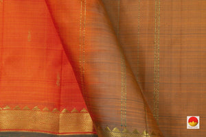 Orange Kanchipuram Silk Saree With Small Border Handwoven Pure Silk Pure Zari For Festive Wear PV NYC 714 - Silk Sari - Panjavarnam PV NYC 714