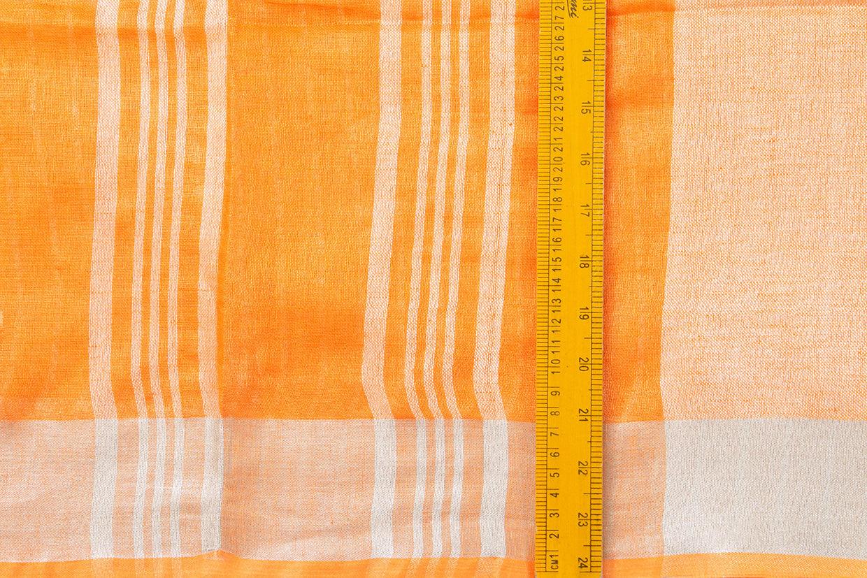 Orange Linen Saree With Embroidery And Silver Zari Border PL 2037 - Linen Sari - Panjavarnam PL 2037