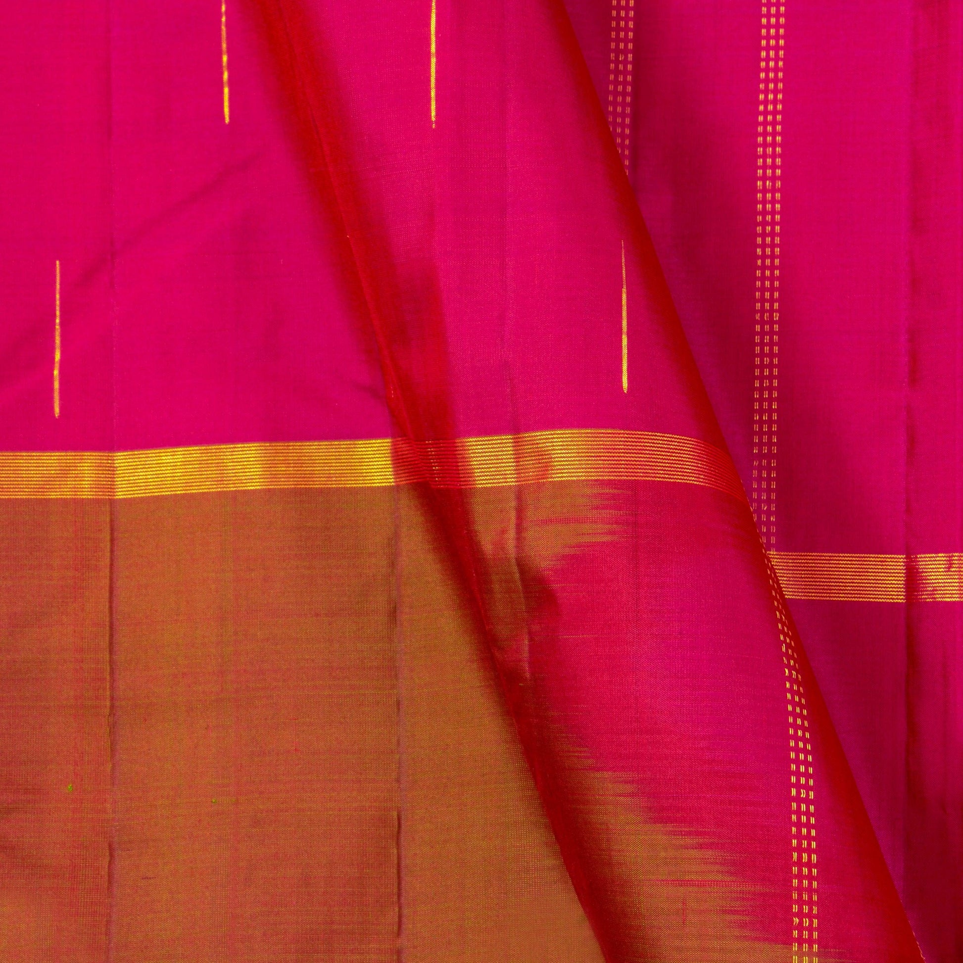 Orange, Pink And Mustard Mubbagam Kanchipuram Silk Saree For Festive Wear PV 2048 - Silk Sari - Panjavarnam PV 2048