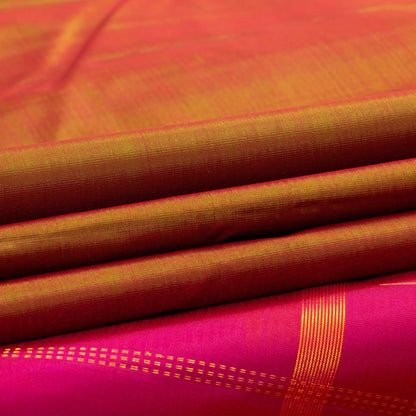 Orange, Pink And Mustard Mubbagam Kanchipuram Silk Saree For Festive Wear PV 2048 - Silk Sari - Panjavarnam PV 2048
