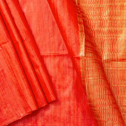 Orange Tussar Silk Saree Handwoven PT 2078 - Tussar Silk - Panjavarnam PT 2078