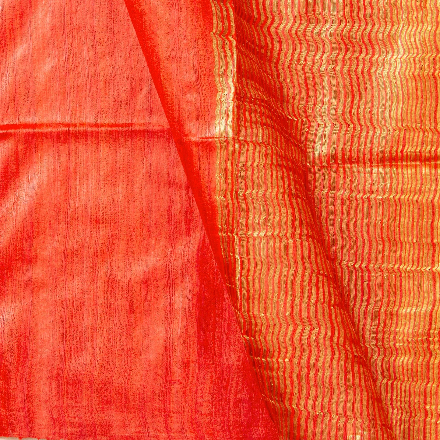 Orange Tussar Silk Saree Handwoven PT 2078 - Tussar Silk - Panjavarnam PT 2078