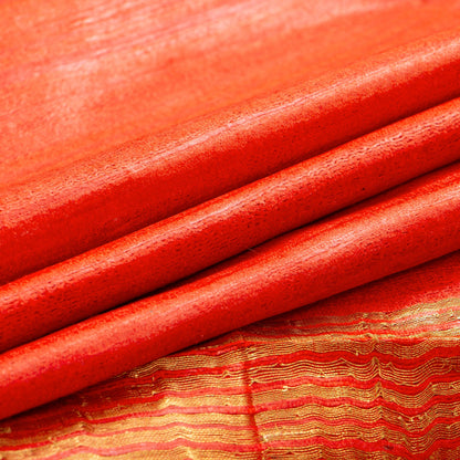 Orange Tussar Silk Saree Handwoven PT 2078 - Tussar Silk - Panjavarnam PT 2078