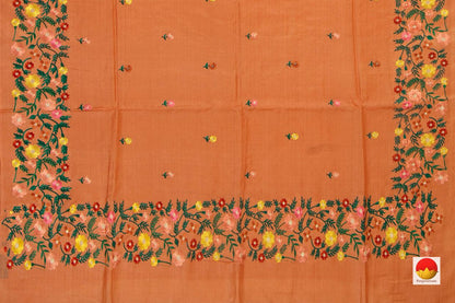 Orange Yellow Pure Tussar Silk Saree With Embroidery Border Handwoven For Casual Wear PT 751 - Tussar Silk - Panjavarnam