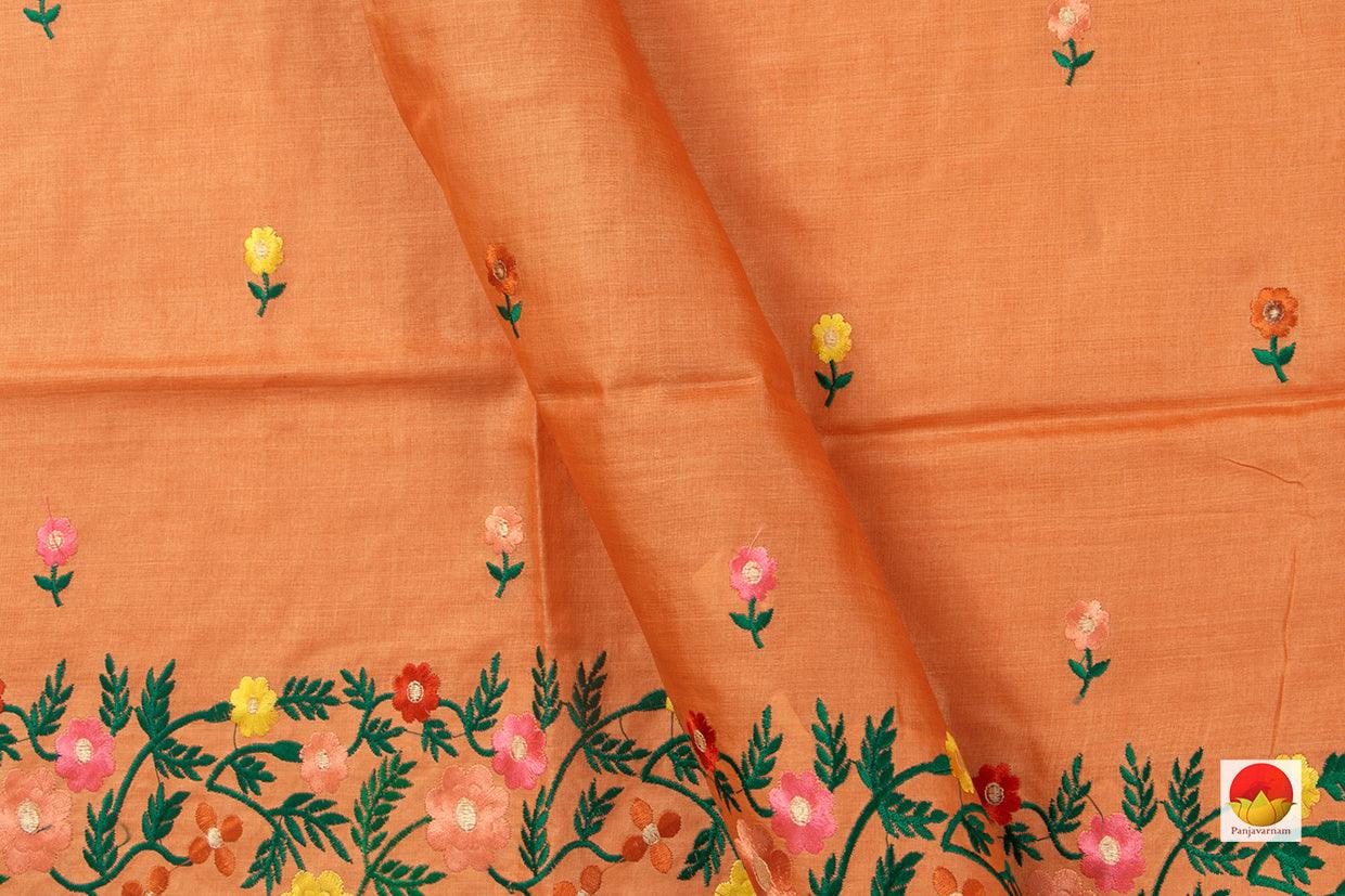 Orange Yellow Pure Tussar Silk Saree With Embroidery Border Handwoven For Casual Wear PT 751 - Tussar Silk - Panjavarnam PT 751