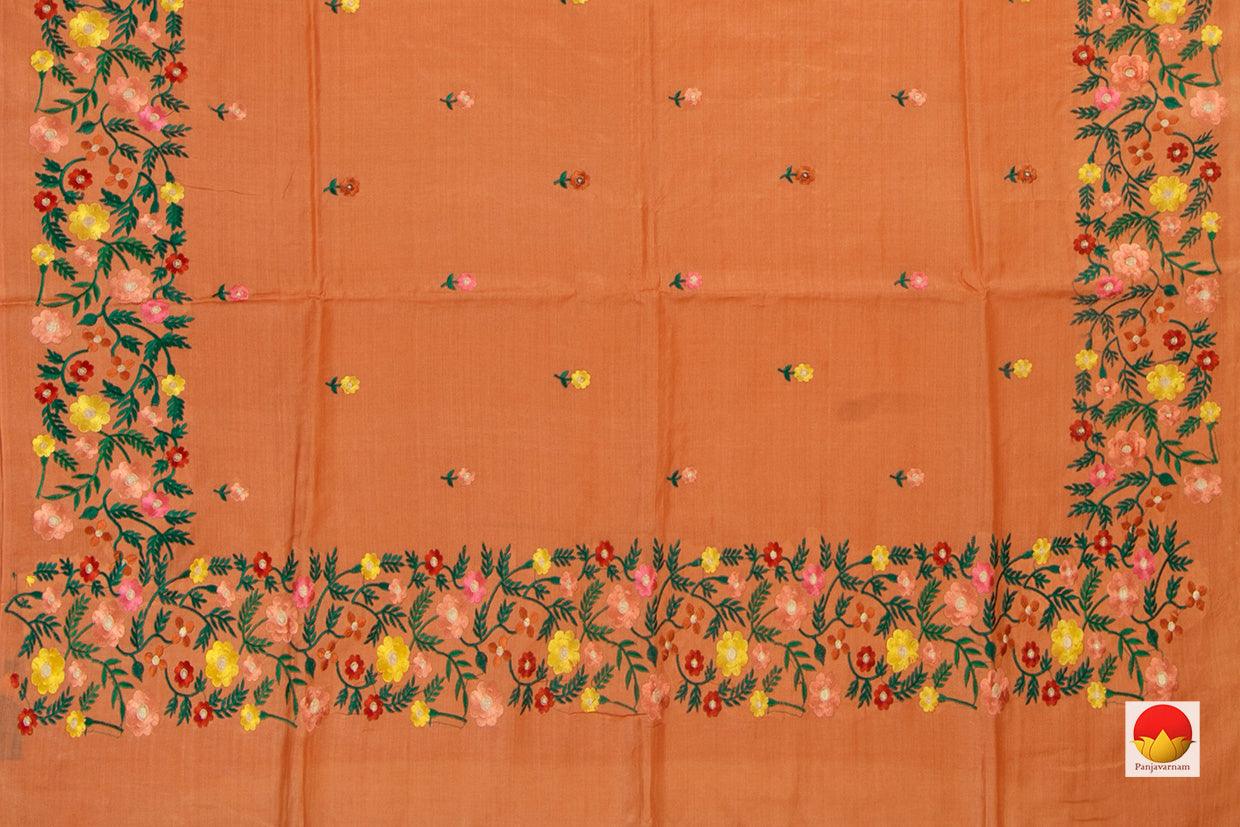 Orange Yellow Pure Tussar Silk Saree With Embroidery Border Handwoven For Casual Wear PT 751 - Tussar Silk - Panjavarnam PT 751