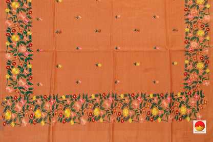 Orange Yellow Pure Tussar Silk Saree With Embroidery Border Handwoven For Casual Wear PT 751 - Tussar Silk - Panjavarnam PT 751