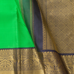 Parrot Green And Blue Kanjivaram Silk Saree With Medium Border Handwoven Pure Silk For Festive Wear PV J 2954 - Silk Sari - Panjavarnam PV J 2954