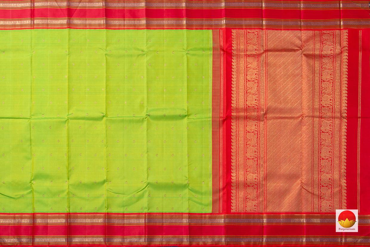 Parrot Green And Red Kanchipuram Silk Saree Handwoven Pure Silk Pure Zari PV NYC 935 - Silk Sari - Panjavarnam