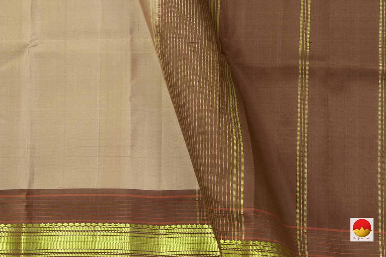 pastel Beige Kanchipuram Silk Saree Handwoven Pure Silk Light Weight With Medium Border Office Wear PV KNN 159 - Silk Sari - Panjavarnam PV KNN 159