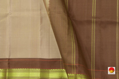 pastel Beige Kanchipuram Silk Saree Handwoven Pure Silk Light Weight With Medium Border Office Wear PV KNN 159 - Silk Sari - Panjavarnam PV KNN 159