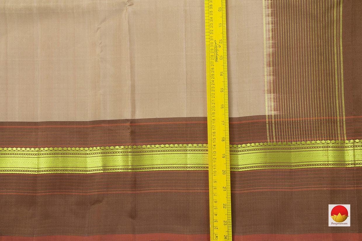 pastel Beige Kanchipuram Silk Saree Handwoven Pure Silk Light Weight With Medium Border Office Wear PV KNN 159 - Silk Sari - Panjavarnam PV KNN 159