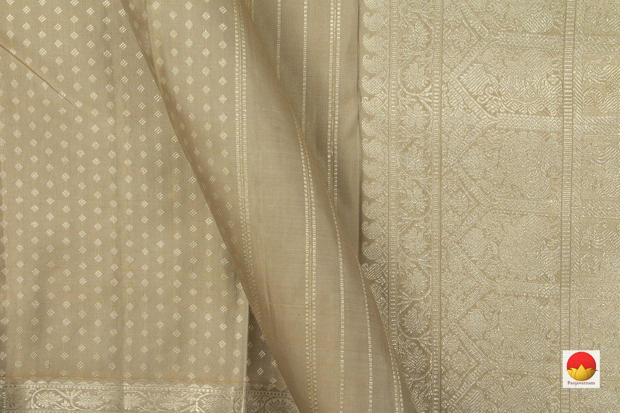 Pastel Beige Kanchipuram Silk Saree Handwoven Pure Silk Pure Zari For Party Wear PV NYC 680 - Silk Sari - Panjavarnam