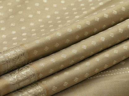 Pastel Beige Kanchipuram Silk Saree Handwoven Pure Silk Pure Zari For Party Wear PV NYC 680 - Silk Sari - Panjavarnam PV NYC 680