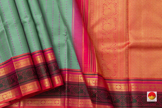 Pastel Blue Green Kanchipuram Silk Saree Handwoven Pure Silk Pure Zari PV NYC 925 - Silk Sari - Panjavarnam