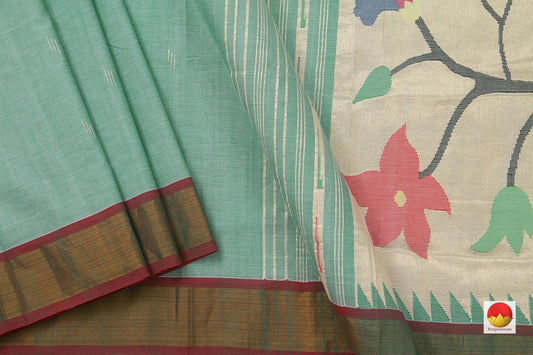 Pastel Blue Handwoven Paithani Cotton Saree For Festive Wear PV MG 103 - Paithani Saree - Panjavarnam