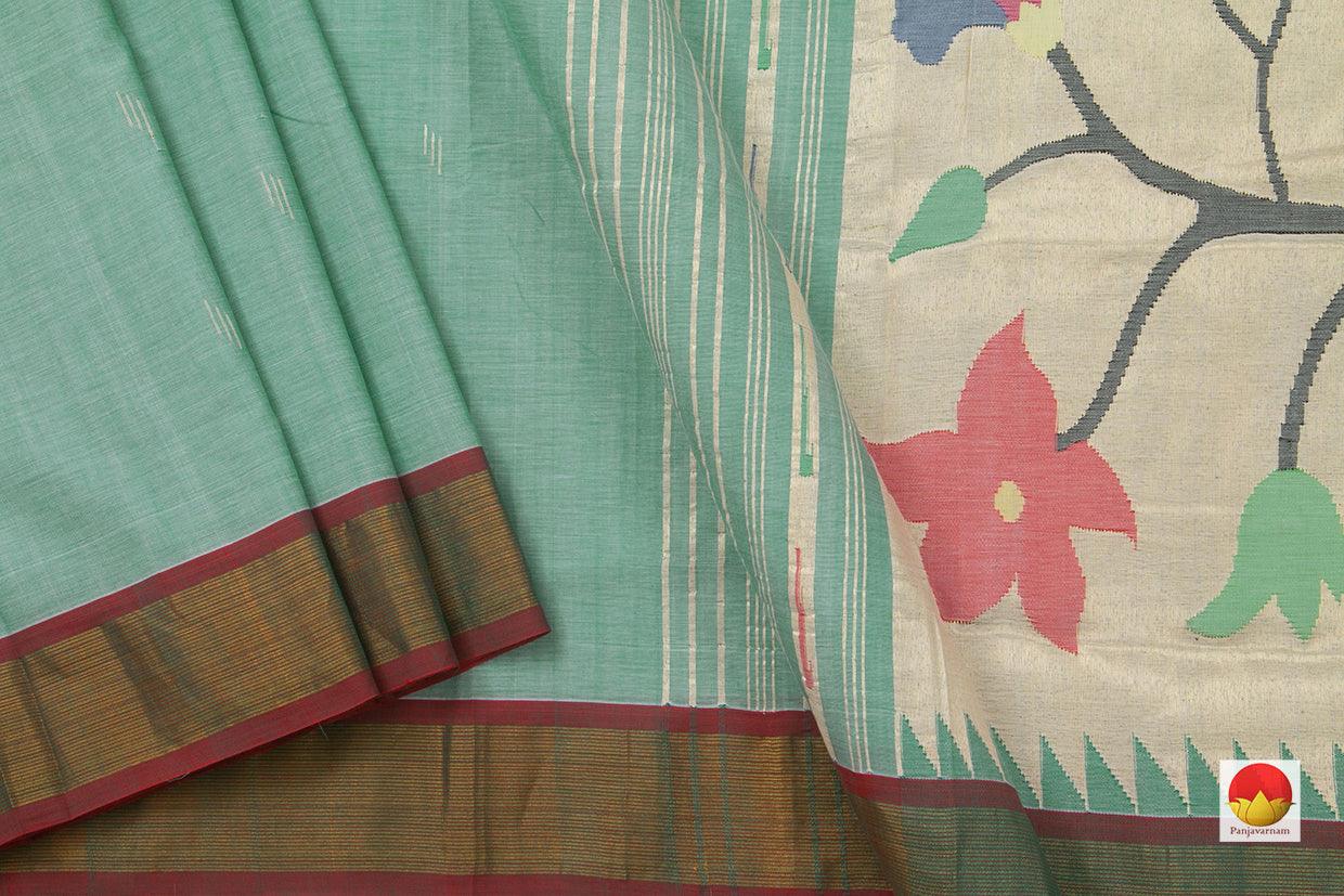 Pastel Blue Handwoven Paithani Cotton Saree For Festive Wear PV MG 103 - Paithani Saree - Panjavarnam PV MG 103