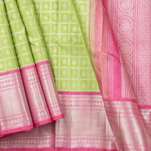 Pastel Green And Pink Kanchipuram Silk Saree For Bridal Wear PV NYC 1312 - Silk Sari - Panjavarnam PV NYC 1312