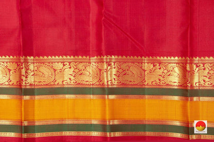 Pastel Green And Red Kanchipuram Silk Saree With Medium Border Handwoven Pure Silk For Festive Wear PV J 228 - Silk Sari - Panjavarnam PV J 228