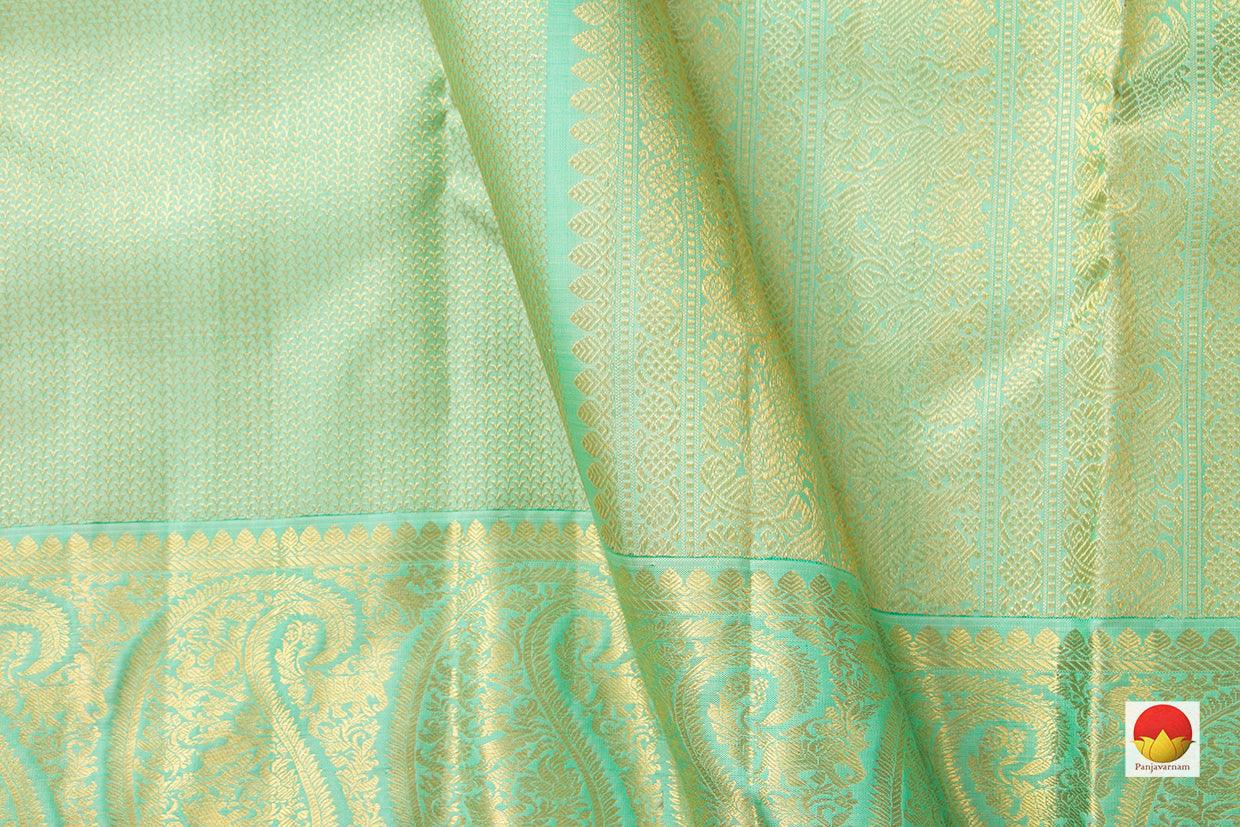 Pastel Green Kanchipuram Silk Saree With Gold Florets Handwoven Pure Silk Pure Zari For Wedding WearPV NYC 956 - Silk Sari - Panjavarnam