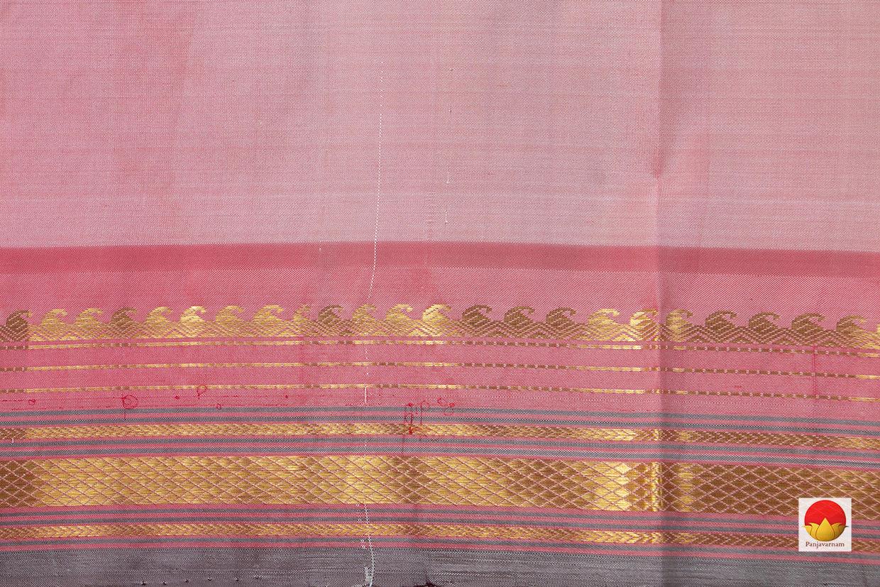 Pastel Green Kanchipuram Silk Saree With Pastel Pink Border Handwoven Pure Silk Pure Zari For Festive Wear PV SA 2032 - Silk Sari - Panjavarnam