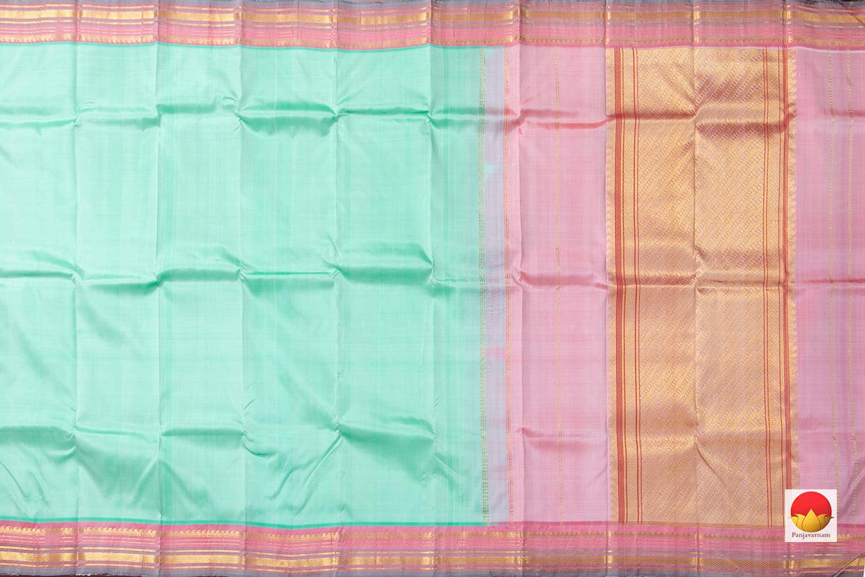 Pastel Green Kanchipuram Silk Saree With Pastel Pink Border Handwoven Pure Silk Pure Zari For Festive Wear PV SA 2032 - Silk Sari - Panjavarnam PV SA 2032