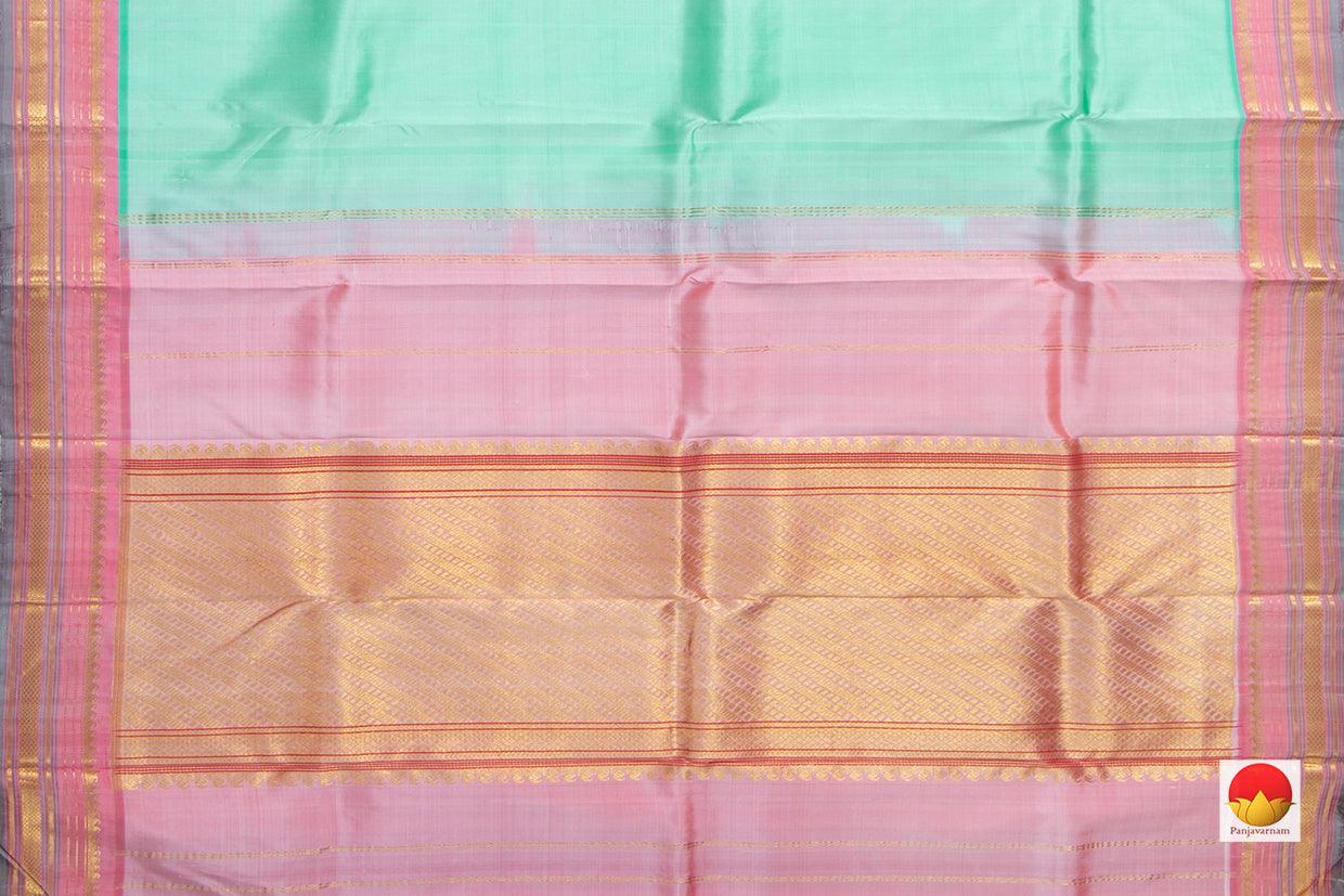 Pastel Green Kanchipuram Silk Saree With Pastel Pink Border Handwoven Pure Silk Pure Zari For Festive Wear PV SA 2032 - Silk Sari - Panjavarnam PV SA 2032