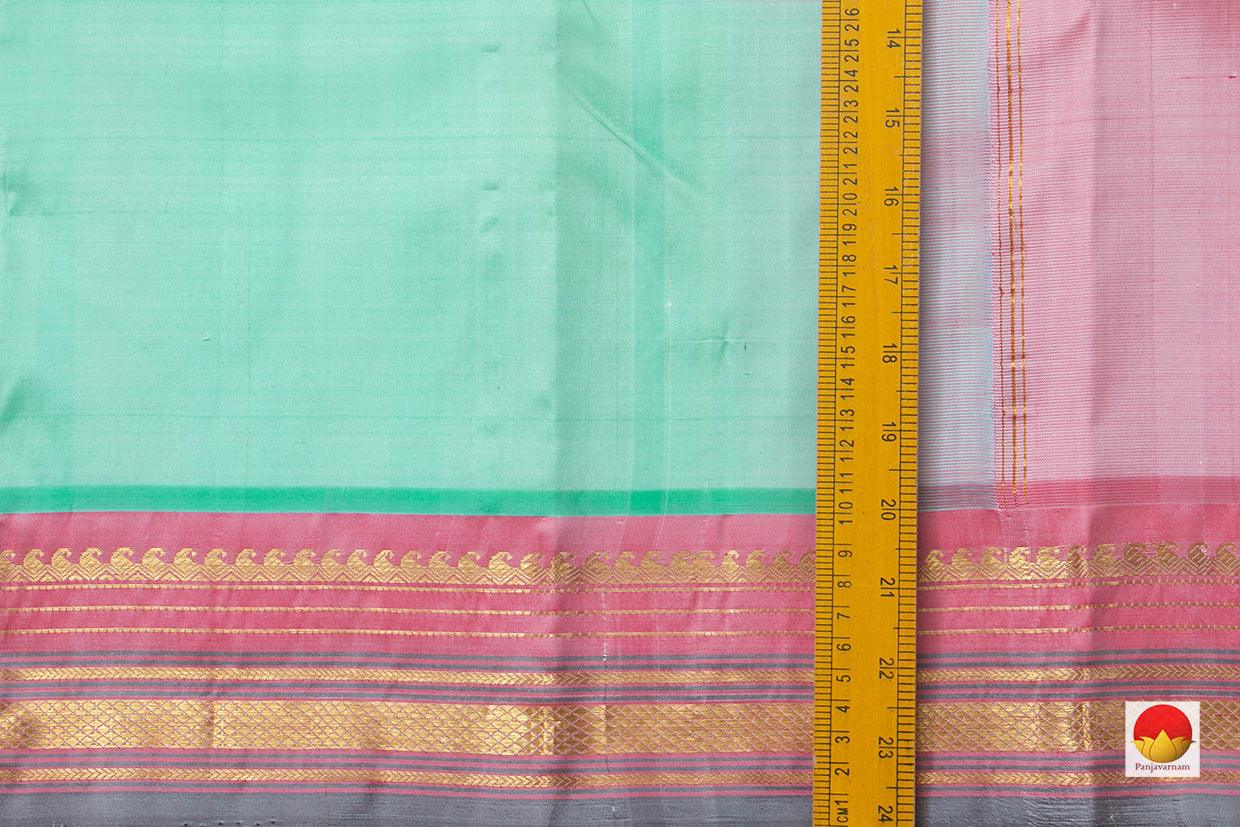 Pastel Green Kanchipuram Silk Saree With Pastel Pink Border Handwoven Pure Silk Pure Zari For Festive Wear PV SA 2032 - Silk Sari - Panjavarnam PV SA 2032