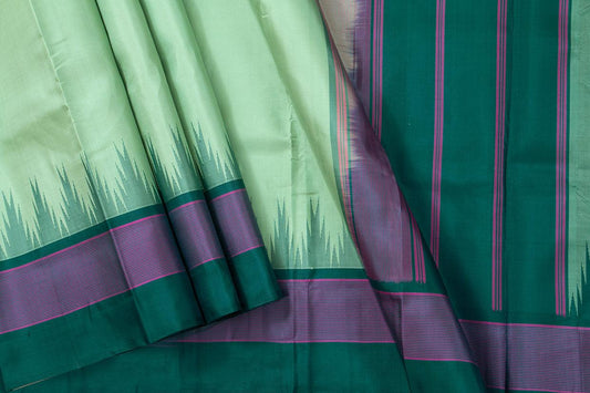 Pastel Green Temple Border Kanchipuram Silk Saree Light Weight For Festive Wear PV KNN 232 - Silk Sari - Panjavarnam