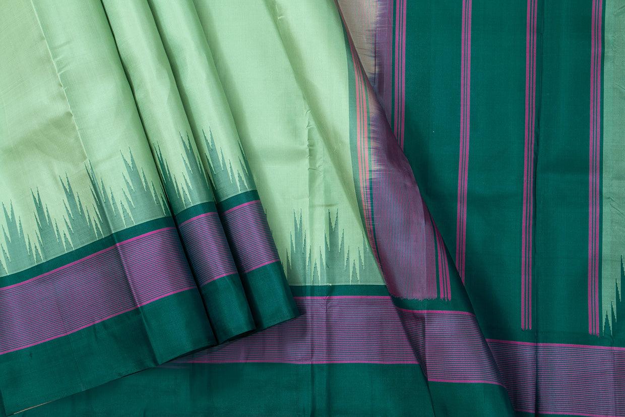 Pastel Green Temple Border Kanchipuram Silk Saree Light Weight For Festive Wear PV KNN 232 - Silk Sari - Panjavarnam PV KNN 232