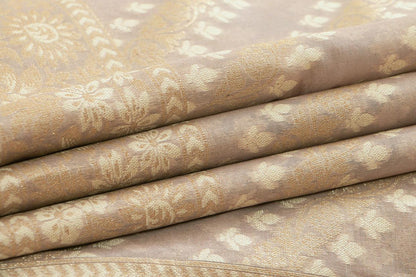 Pastel Grey Banarasi Silk Cotton Saree Handwoven For Party Wear PSC NYC 1101 - Silk Cotton - Panjavarnam
