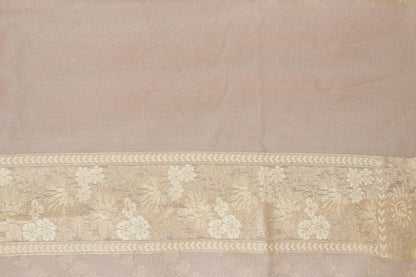 Pastel Grey Banarasi Silk Cotton Saree Handwoven For Party Wear PSC NYC 1101 - Silk Cotton - Panjavarnam