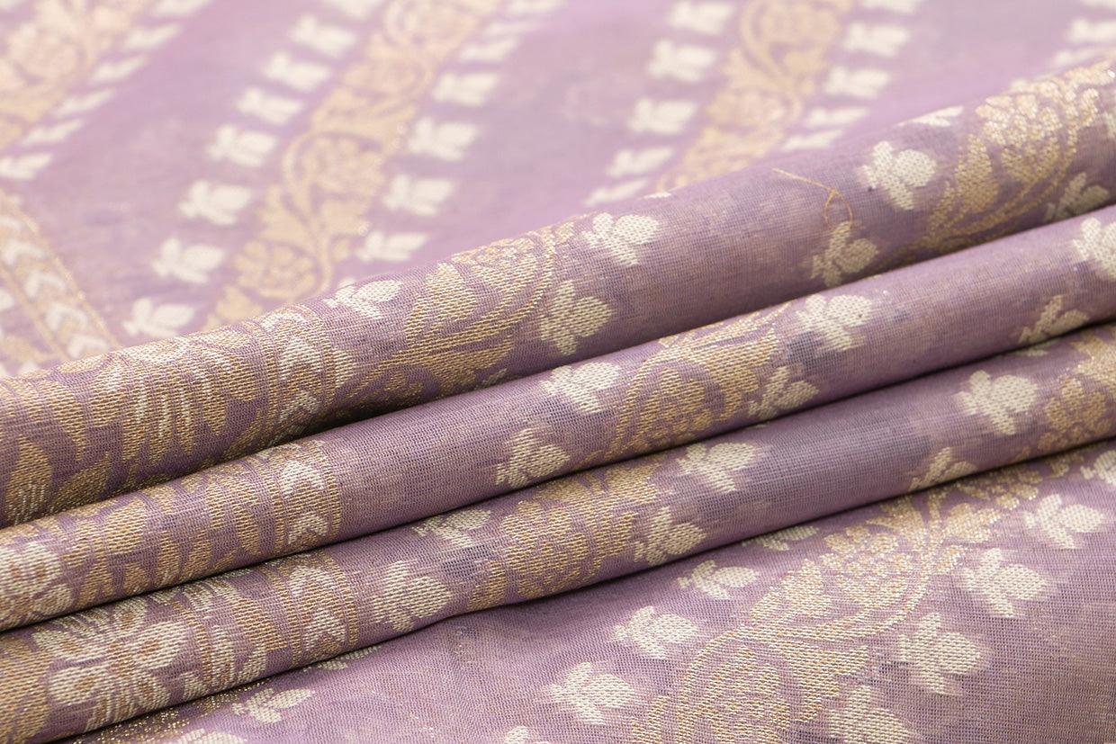 Pastel Lavender Banarasi Silk Cotton Saree For Party Wear PSC NYC 1117 - Silk Cotton - Panjavarnam