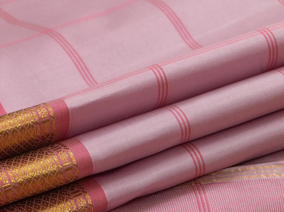 Pastel Lavender Kanchipuram Silk Saree With Veldhari Stripes Handwoven Pure Silk Pure Zari For Festive Wear PV NYC 879 - Silk Sari - Panjavarnam PV NYC 879