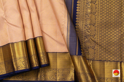 Pastel Peach And Blue Kanchipuram Silk Saree Handwoven Pure Silk Pure Zari For Wedding Wear PV NYC 728 - Silk Sari - Panjavarnam PV NYC 728