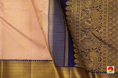 Pastel Peach And Blue Kanchipuram Silk Saree Handwoven Pure Silk Pure Zari For Wedding Wear PV NYC 728 - Silk Sari - Panjavarnam PV NYC 728