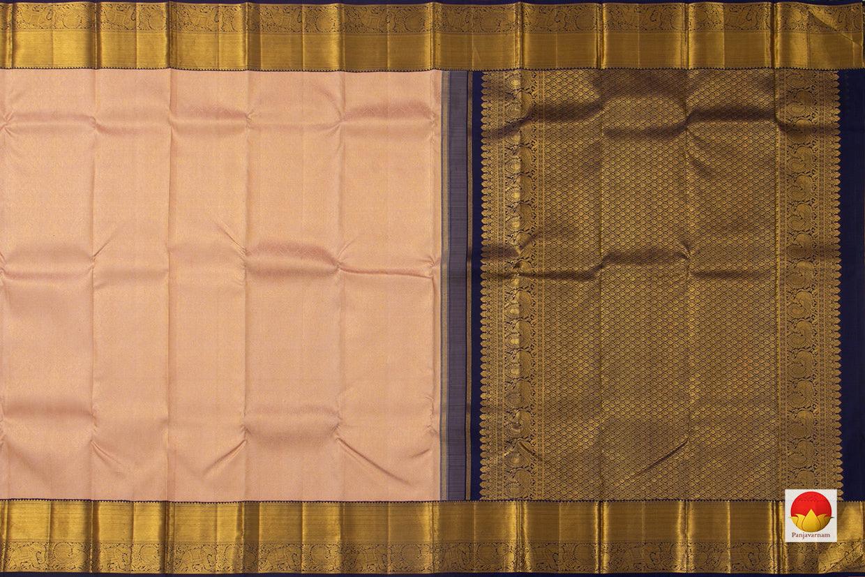 Pastel Peach And Blue Kanchipuram Silk Saree Handwoven Pure Silk Pure Zari For Wedding Wear PV NYC 728 - Silk Sari - Panjavarnam PV NYC 728