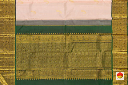 Pastel Peach And green Kanchipuram Silk Saree With Medium Border Handwoven Pure Silk For Wedding Wear PV NYC 1054 - Silk Sari - Panjavarnam