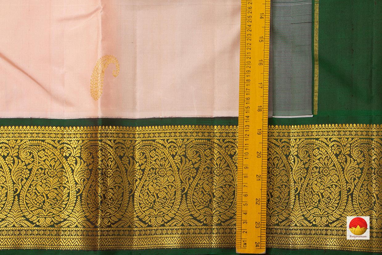 Pastel Peach And green Kanchipuram Silk Saree With Medium Border Handwoven Pure Silk For Wedding Wear PV NYC 1054 - Silk Sari - Panjavarnam