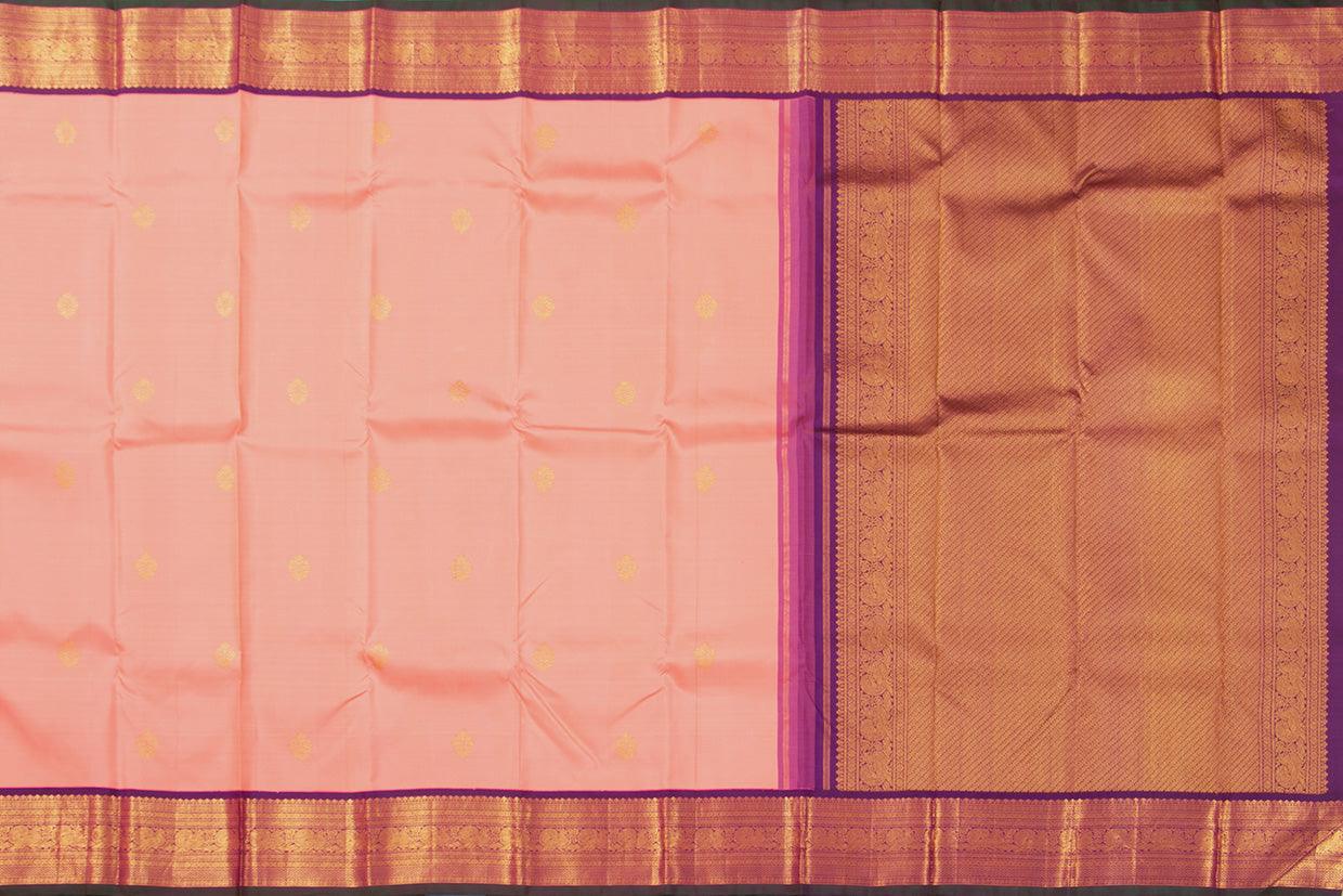 Pastel Peach And Purple Kanchipuram Silk Saree With Medium Border Handwoven Pure Silk For Wedding Wear PV J 569 - Silk Sari - Panjavarnam PV J 569