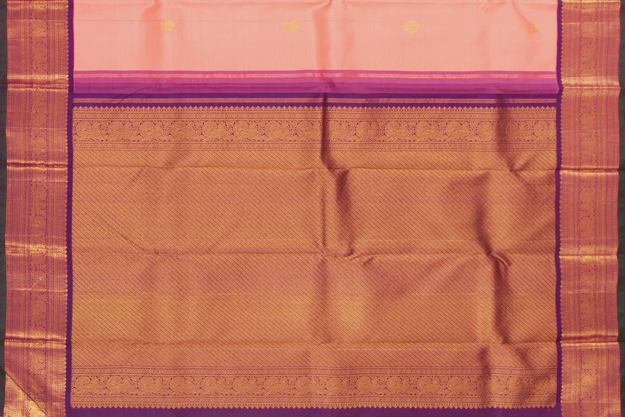 Pastel Peach And Purple Kanchipuram Silk Saree With Medium Border Handwoven Pure Silk For Wedding Wear PV J 569 - Silk Sari - Panjavarnam PV J 569