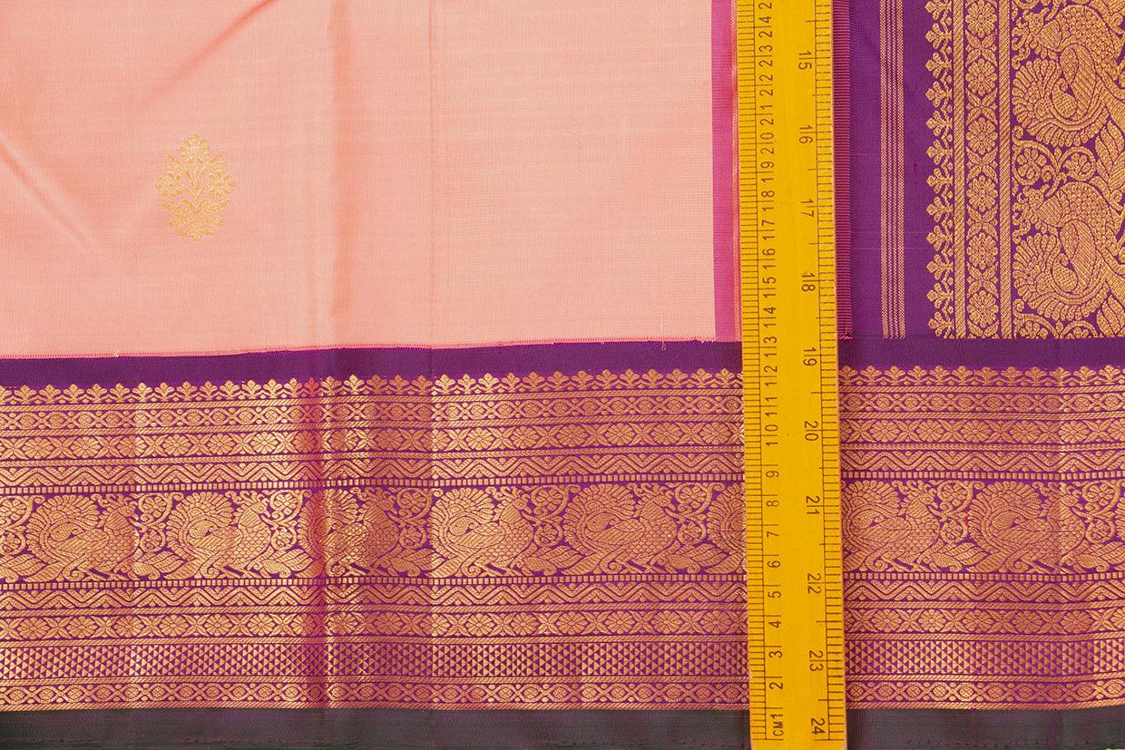 Pastel Peach And Purple Kanchipuram Silk Saree With Medium Border Handwoven Pure Silk For Wedding Wear PV J 569 - Silk Sari - Panjavarnam PV J 569