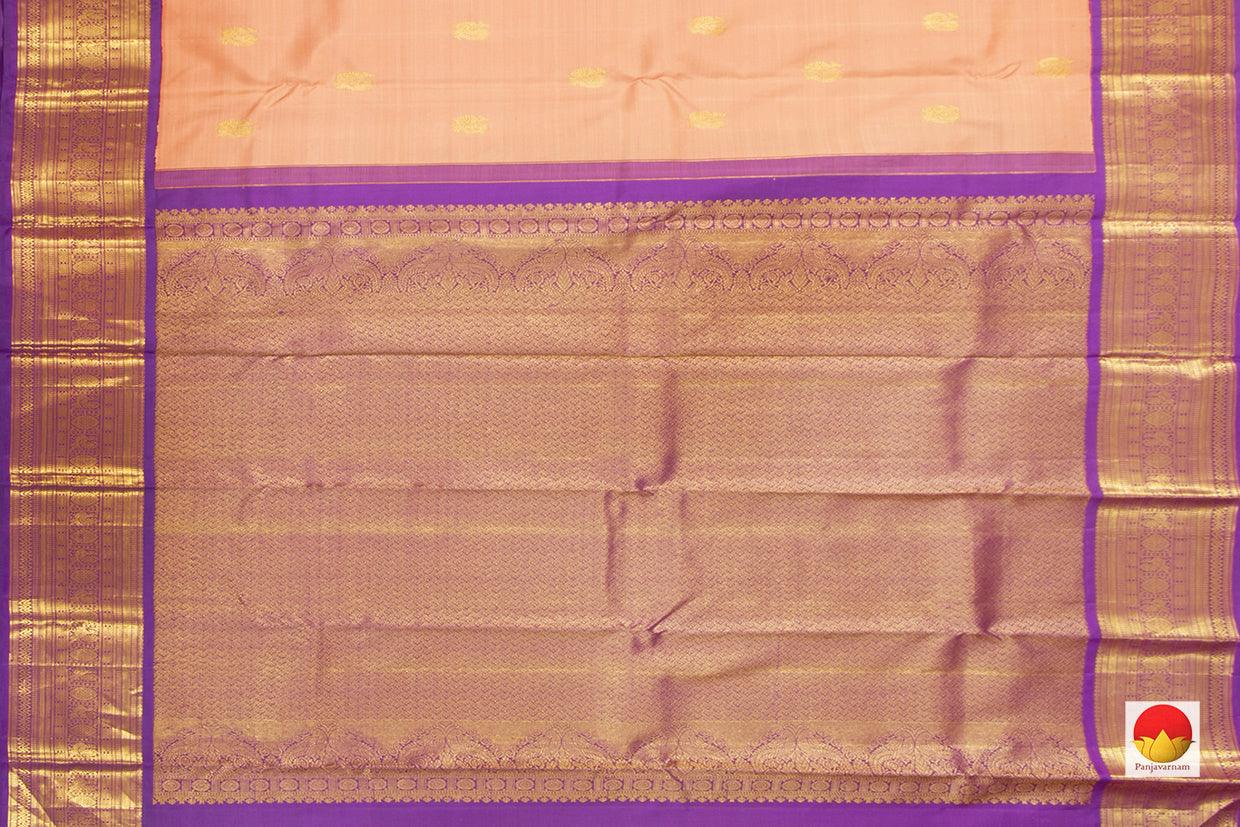 Pastel Peach And Violet Zari Butta Original Kanchipuram Silk Saree With Medium Border Handwoven Pure Silk For Wedding Wear PV NYC 1024 - Silk Sari - Panjavarnam