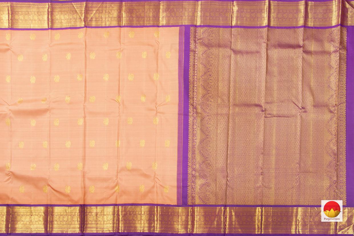 Pastel Peach And Violet Zari Butta Original Kanchipuram Silk Saree With Medium Border Handwoven Pure Silk For Wedding Wear PV NYC 1024 - Silk Sari - Panjavarnam PV NYC 1024