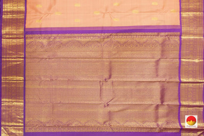 Pastel Peach And Violet Zari Butta Original Kanchipuram Silk Saree With Medium Border Handwoven Pure Silk For Wedding Wear PV NYC 1024 - Silk Sari - Panjavarnam PV NYC 1024