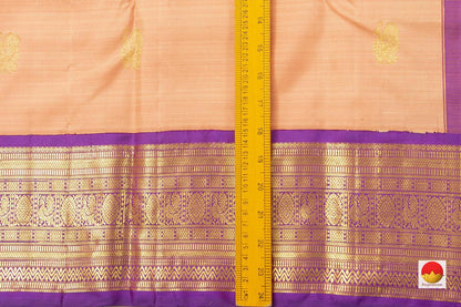 Pastel Peach And Violet Zari Butta Original Kanchipuram Silk Saree With Medium Border Handwoven Pure Silk For Wedding Wear PV NYC 1024 - Silk Sari - Panjavarnam PV NYC 1024