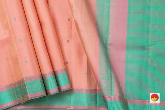 Pastel Peach Kanchipuram Silk Saree Handwoven Pure Silk No Zari For Festive Wear PV RM NZ 438 - Silk Sari - Panjavarnam